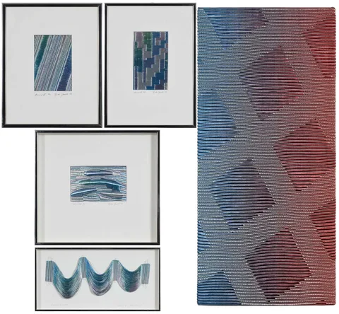 Ruth Gowell, Large Fiber Art and Four Framed Fiber Works, 1983, mixed media
