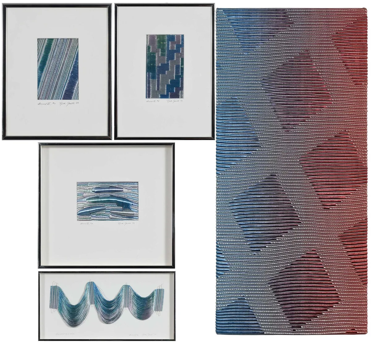 Ruth Gowell, Large Fiber Art and Four Framed Fiber Works, 1983, mixed media