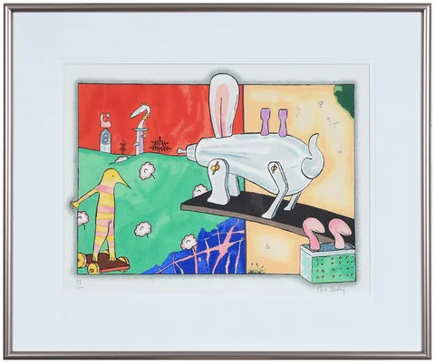 Three Chess Pieces by Martin Bradley, lithograph, offered Apr 2025