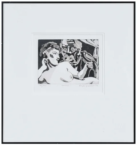 Constantine Guys by Red Grooms, 1976, etching, sold Oct 2024