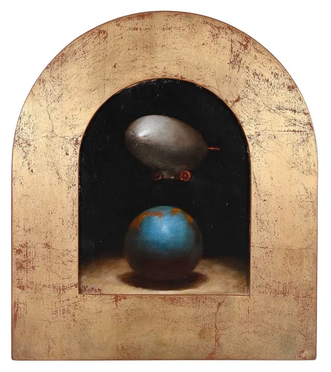 Blimp by Steven Skollar, 1996, oil on linen mounted on board, sold Apr 2026
