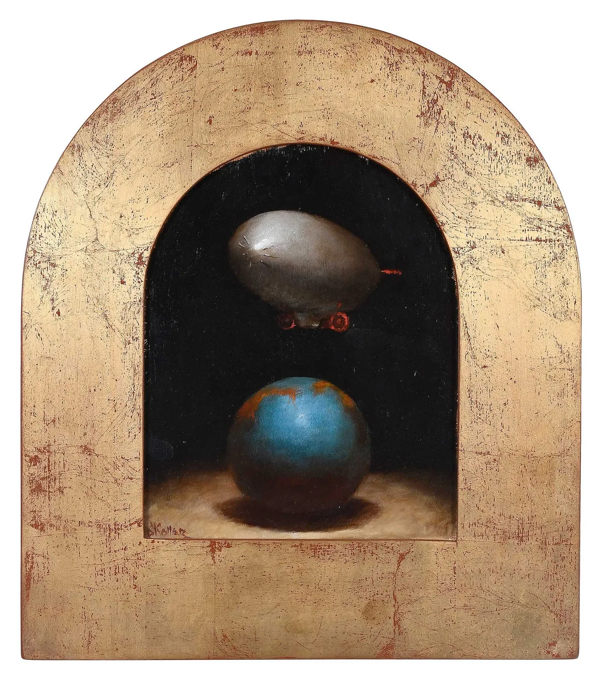 Blimp by Steven Skollar, 1996, oil on linen mounted on board, sold Apr 2026