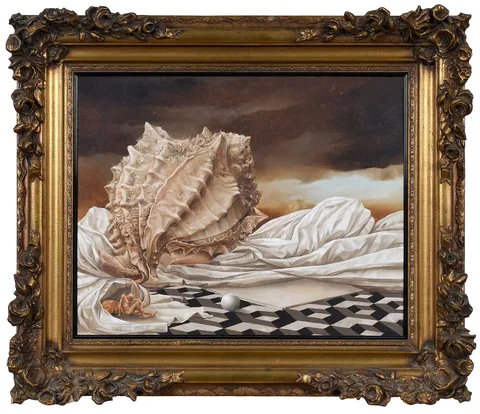 Renzo Galardini, Surreal Painting, Italian inscription verso translated reads "oil on canvas, cm