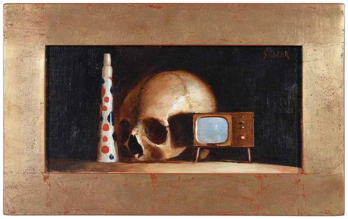 Vanitas by Steven Skollar, 1996, oil on linen mounted on board, sold Apr 2026