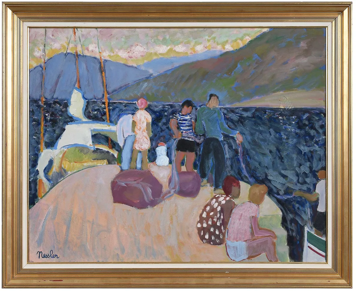Janine Nessler, Boating Scene, oil on canvas