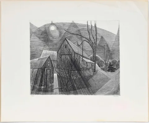 Armin Landeck, Moonlight in the Country, 1951, drypoint and engraving in black on laid paper