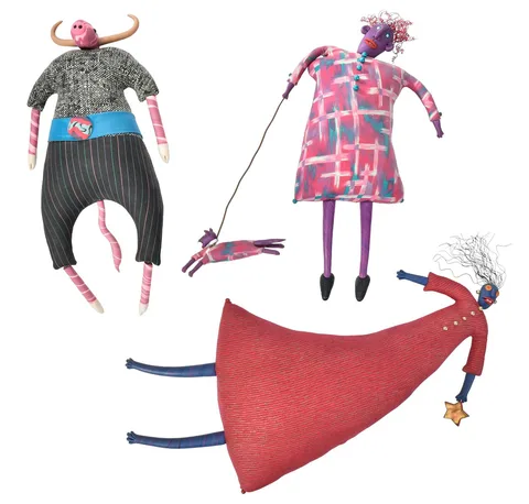 Deborah Banyas, Three Art Dolls, mixed media construction