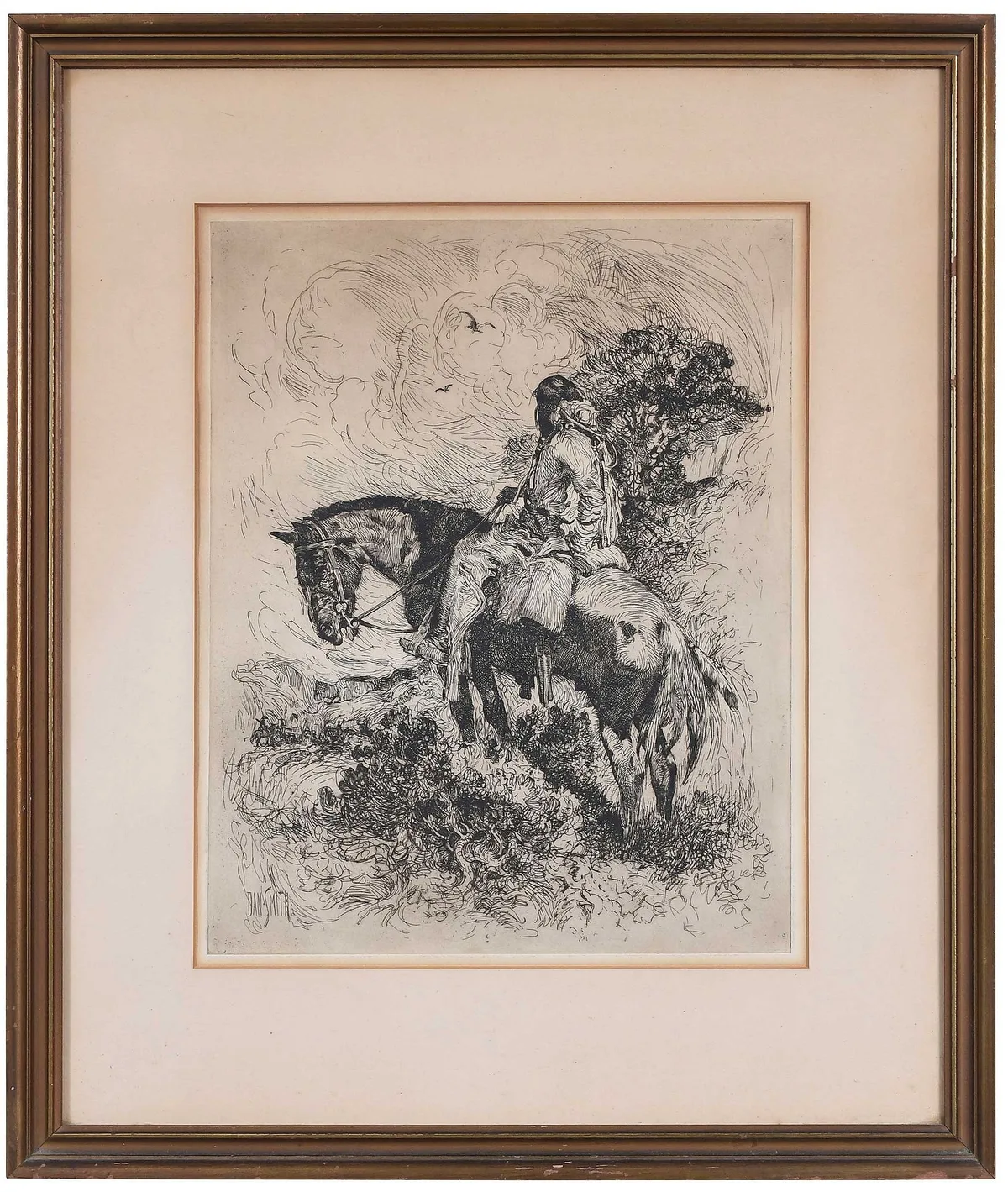 Dan Smith, Native American, etching on paper