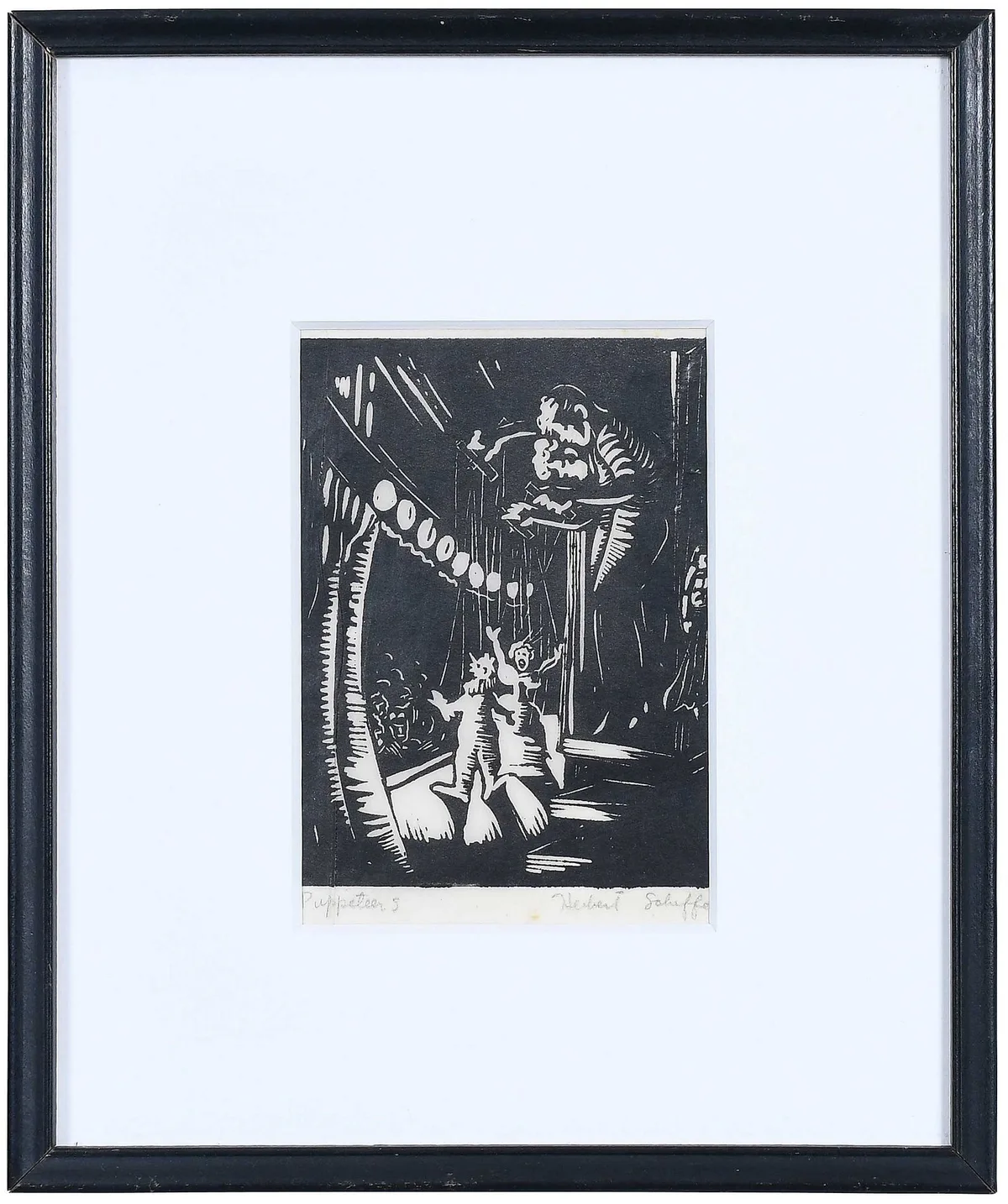 Herbert Scheffel Woodblock Print, .    Puppeteer 5, woodcut
