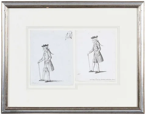 Caricature Drawing by John Nixon, 1783, pen and ink on paper, sold Jul 2024