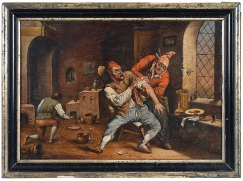 Cornelis Dusart, \n\nThe Village Surgeon, oil on oak panel