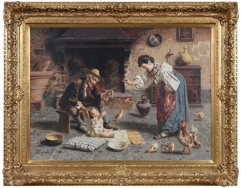 Eugenio Zampighi, A Gift for the Baby, oil on canvas