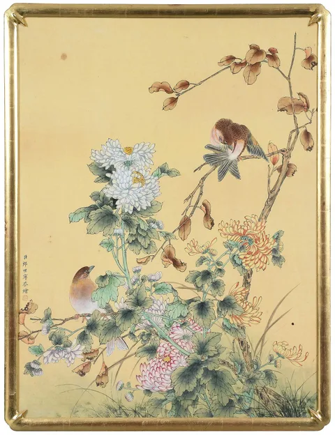 Giuseppe Castiglione & Lang Shining, Birds among flowering branches, ink and pigment on silk