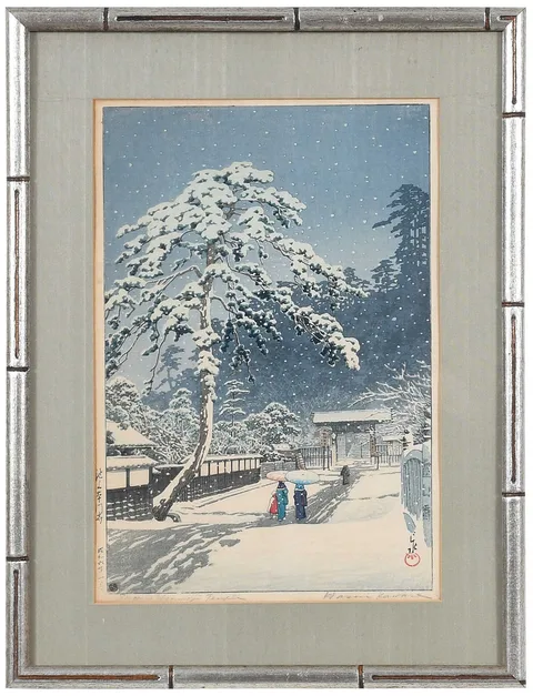 Kawase Hasui, Honmonji Temple in Snow at Ikegami, woodblock print