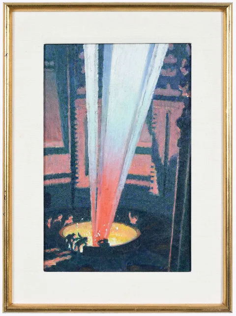 Alonzo C. Webb, Figures Looking into Spotlight, oil on canvas
