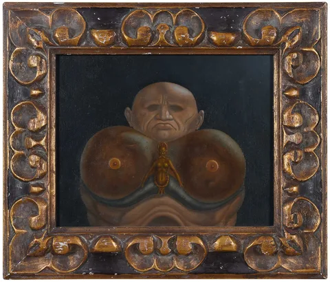 Werner Wildner, Fantastic Figure with Brass Half of the Devil, oil on board