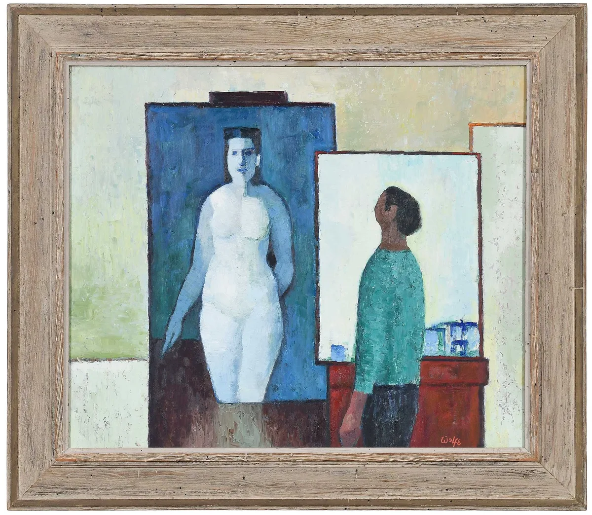 Untitled by Meyer Wolfe, 1972, oil on board, sold Apr 2024