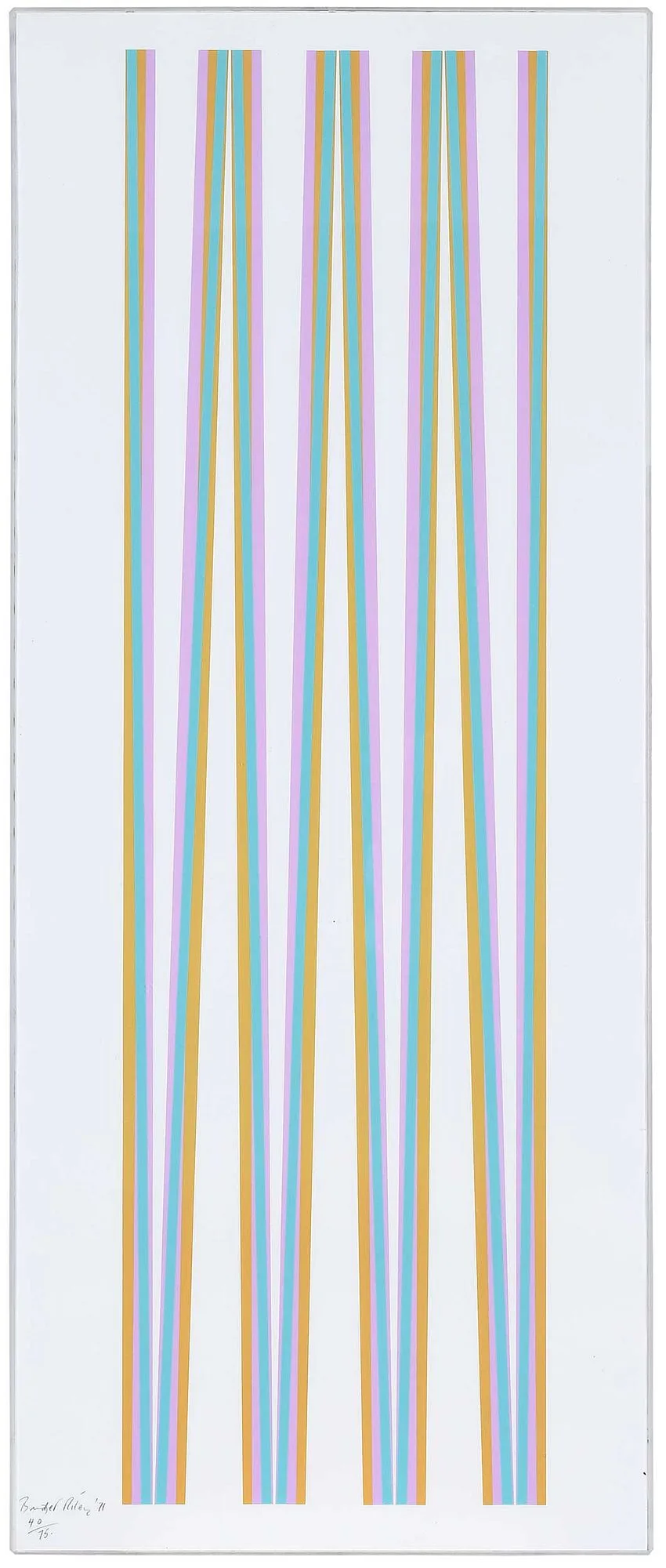 Elongated Triangles 4 by Bridget Riley, 1971, silkscreen on heavy paper, sold Apr 2024