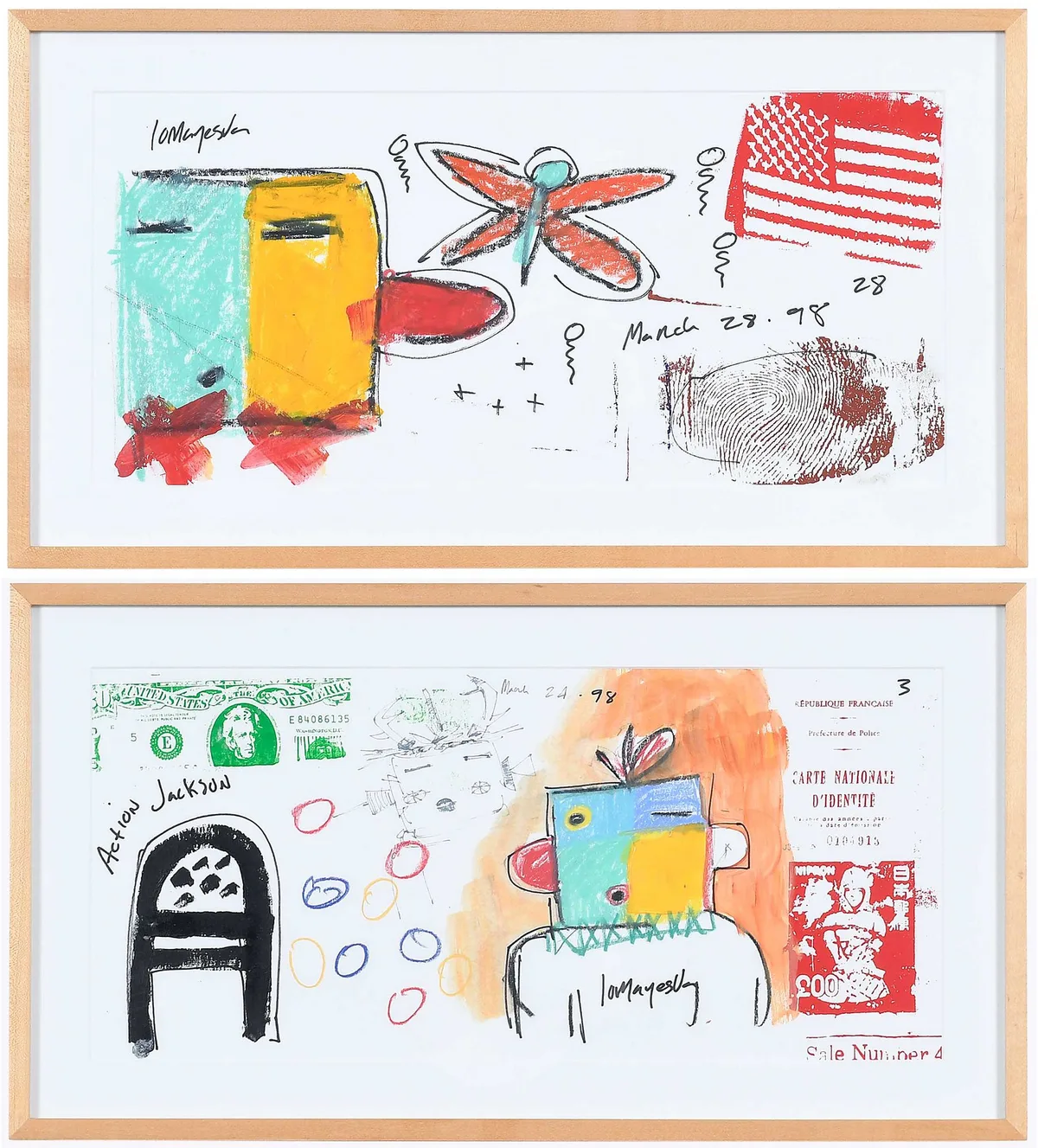 Gregory Lomayesva, Two Abstracts, mixed media with screenprint