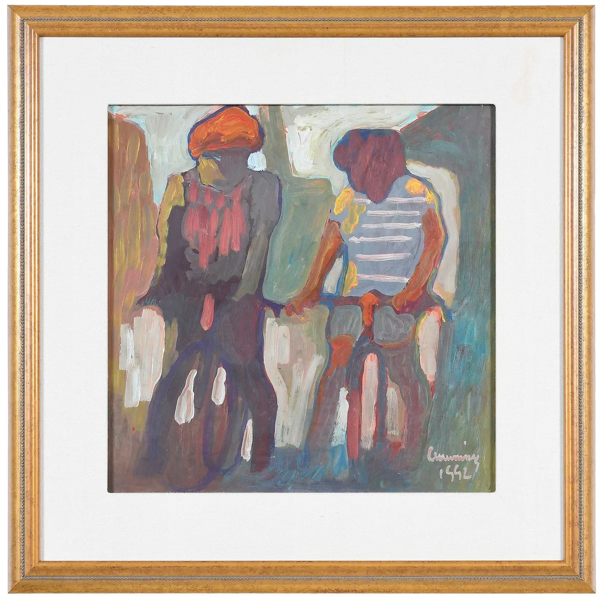 Cyclists by William Cumming, 1992, tempera on board, sold Apr 2024