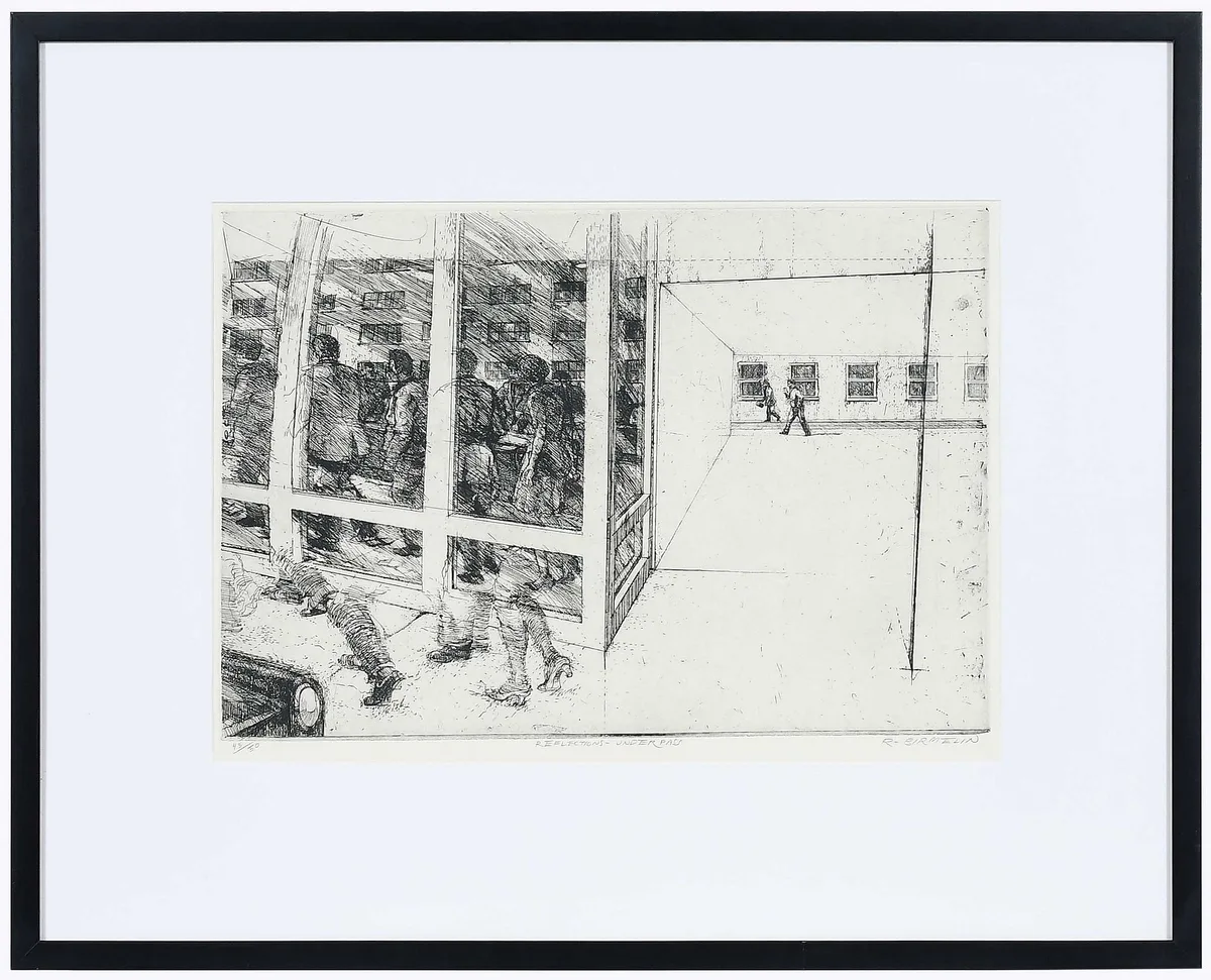 Reflections-Underpass by Robert Birmelin, 1968, etching on cream paper, sold Apr 2024
