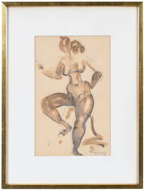 Chaim Gross, Untitled (Nude Female), 1954, mixed media on paper