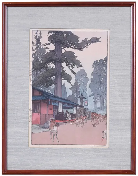 Way to Kasuga Shrine by Hiroshi Yoshida, woodblock print, sold Oct 2023