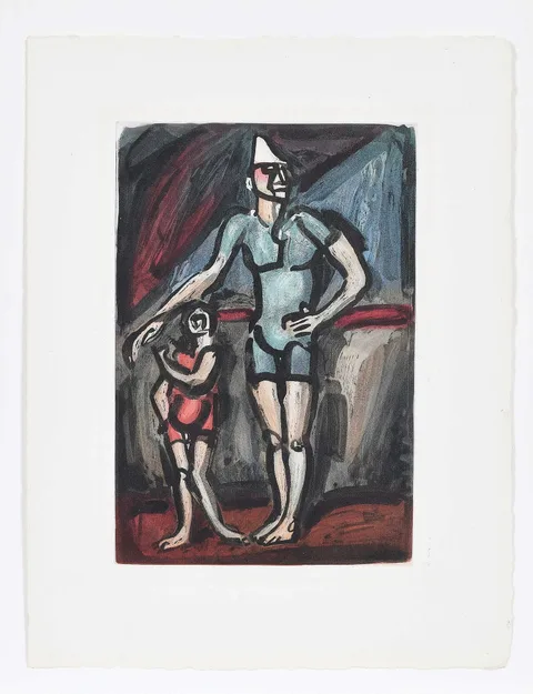 Georges Rouault Aquatint, Clown et Enfant (Chapon & Rouault 201), from Cirque, 1930, aquatint on heavy laid paper with Nude and Moon watermark