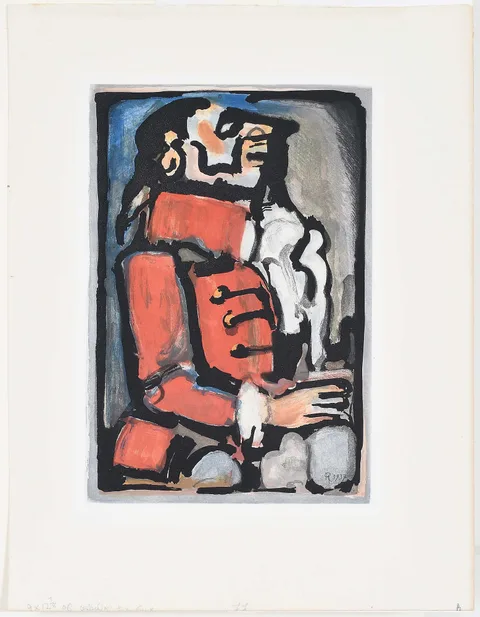 Georges Rouault Aquatint, Laquais  (Chapon & Rouault 278), Pl. 5 from Les Fleurs du Mal, 1937, aquatint on wove paper with nude on moon watermark