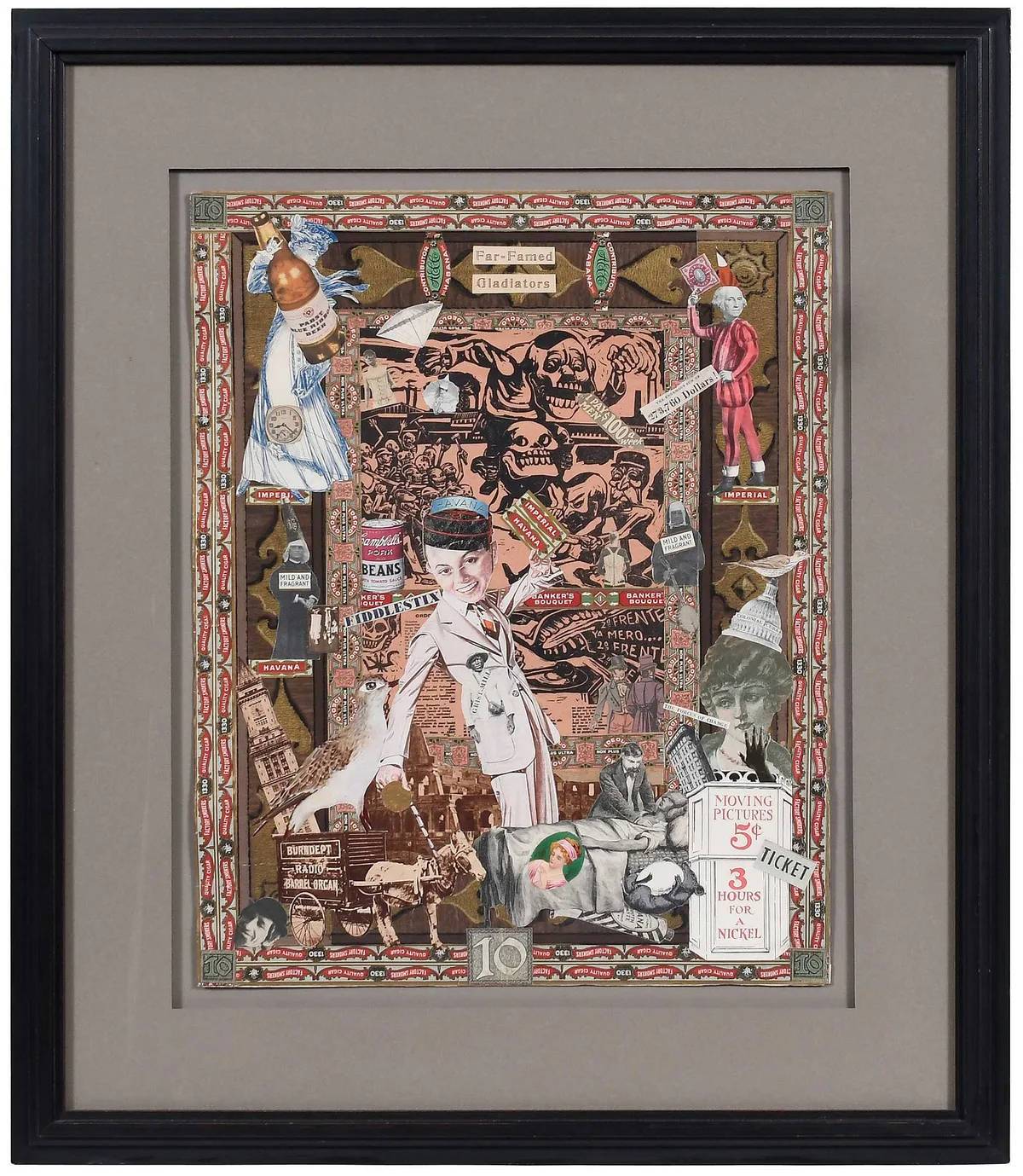 Felipe Jesus Consalvos, Far Famed Gladiators, 1920-1950, double sided mixed media collage on Posada print