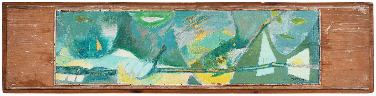 Jr. by Lee Gatch, circa 1960, oil on canvas on pine panel, sold Apr 2023