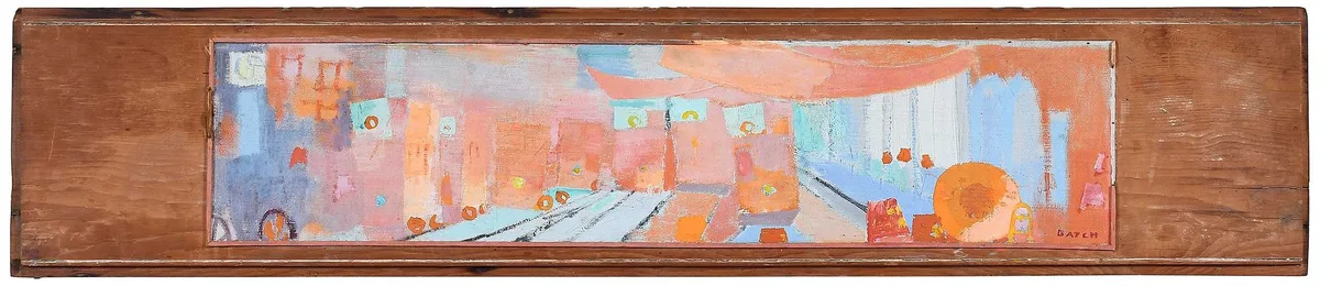 Jr. by Lee Gatch, circa 1960, oil on canvas on pine panel, sold Apr 2023