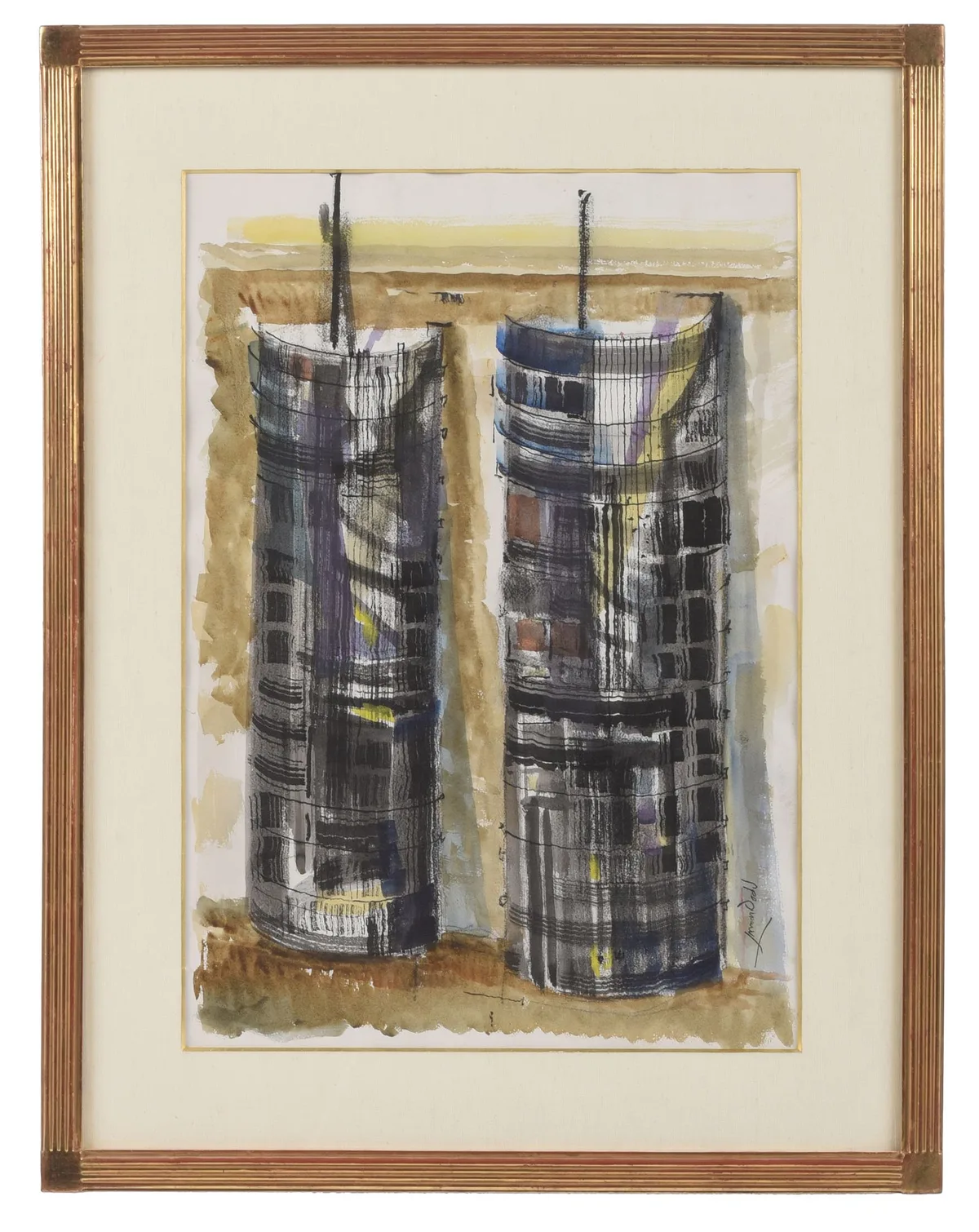 Lamar Dodd, Silos, watercolor on paper