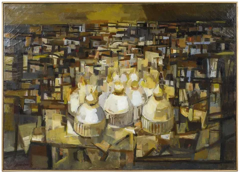 Gold Domes, East-West by Lamar Dodd, 1963, oil on canvas, sold Apr 2023
