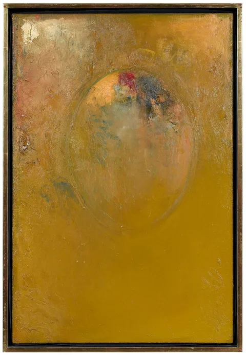 Jake Berthot, Ochre Painting (West), 1983-1984, oil on linen. 30-1/8 x