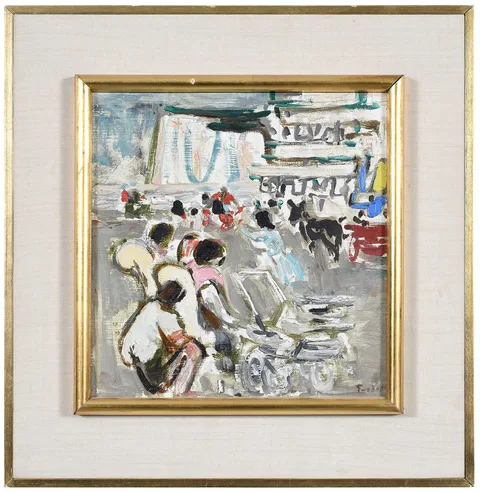 Alexandre Sacha Garbell, Falaise et Voiture d'Enfant, oil on canvas laid on panel