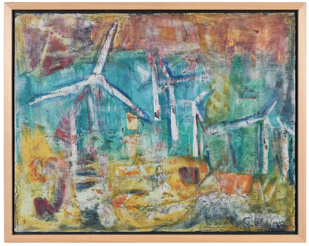 Gloria B. Blades, Green Watts, oil and cold wax on panel