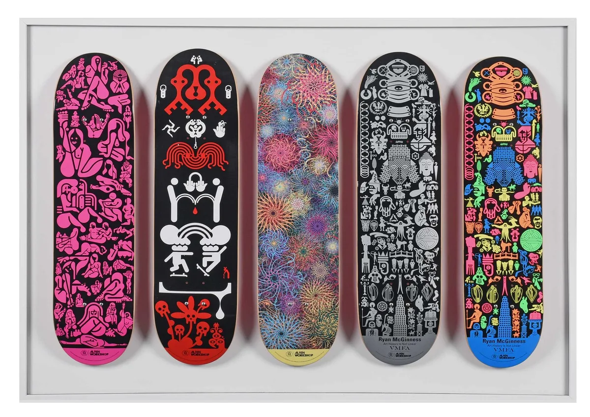 Skateboards, produced by Alien Workshop by Ryan McGinness, offset lithographs on skateboard decks, sold Apr 2023