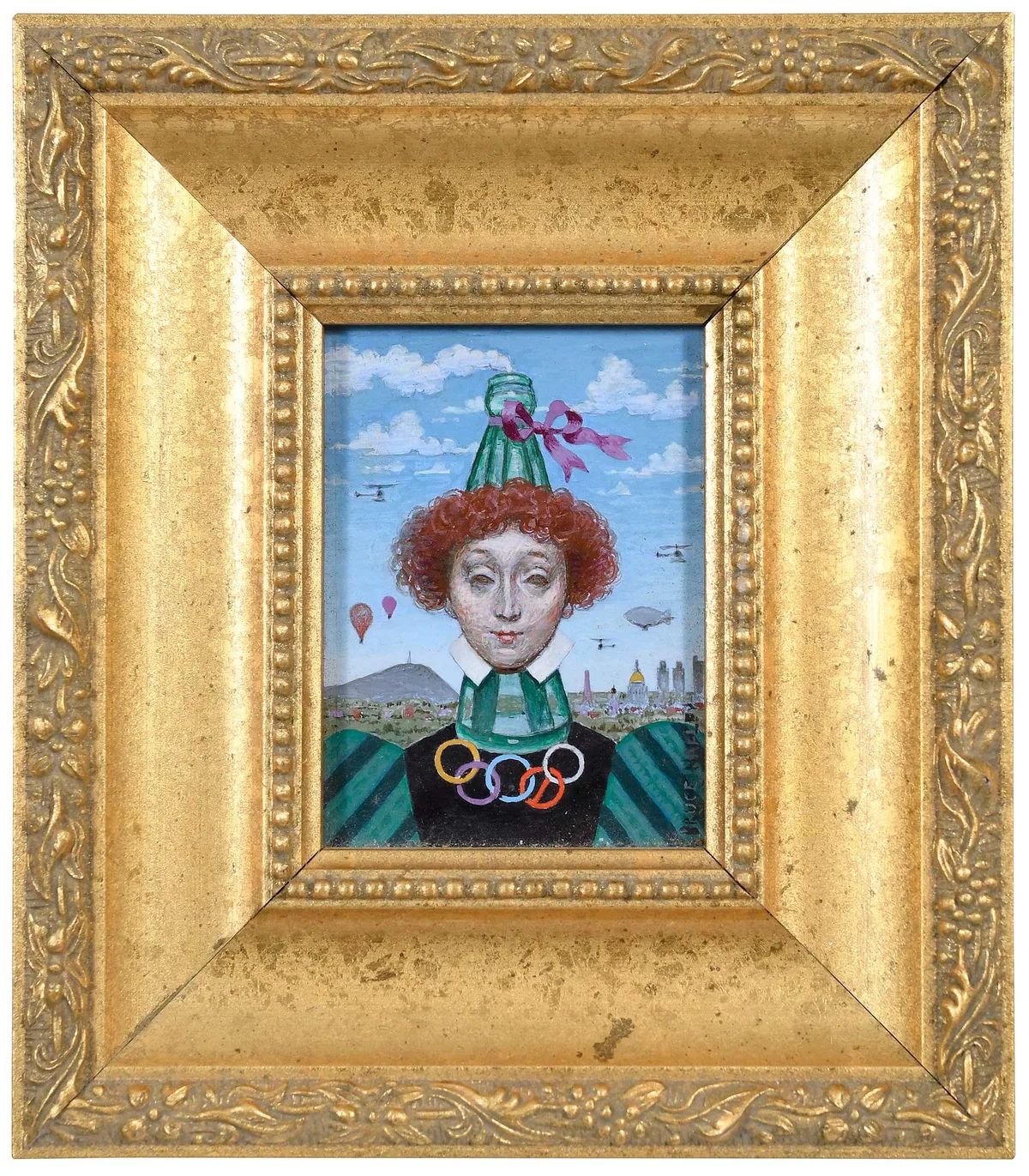 Bruce Hafley, Figure with Olympic Rings, oil on board