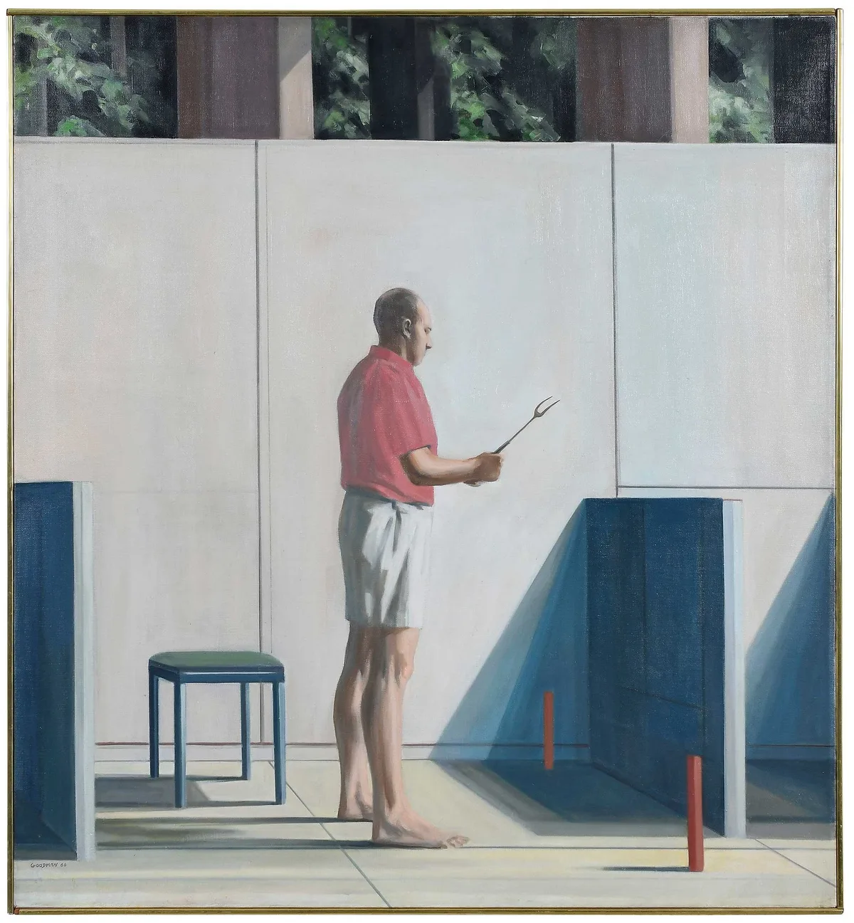 Man with a Fork (No. 35) by Sidney Goodman, 1966, oil on canvas, sold Apr 2023