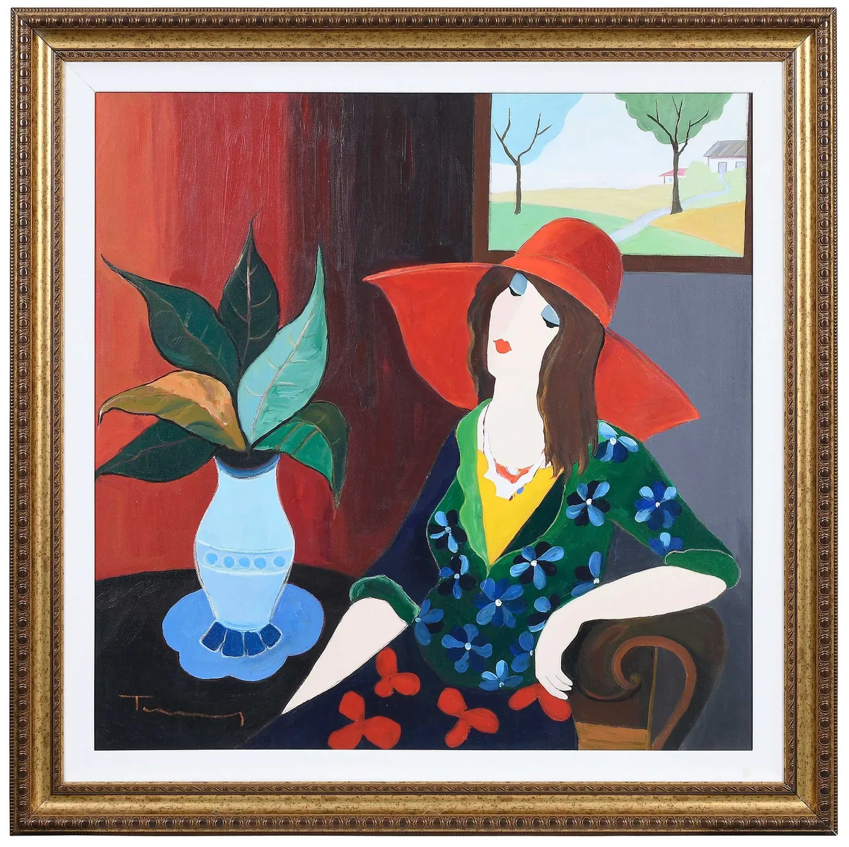 Itzchak Isaac Tarkay, Woman in a Red Hat, oil on canvas