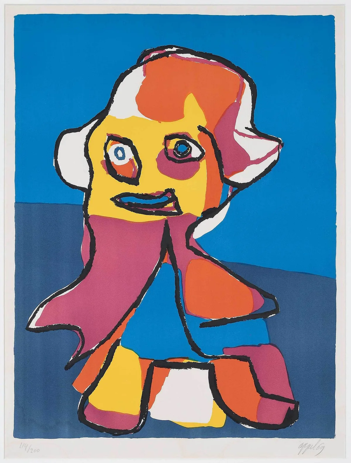 Karel Appel Silkscreen, Abstract Figure, 1969, color silkscreen