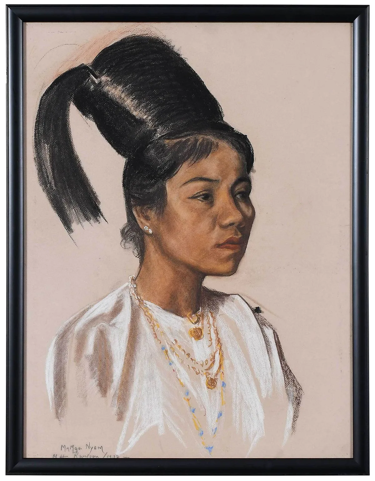 Malvina Cornell Hoffman Drawing, Portrait of a Burmese Lady, Mamga Nyem, pastel and charcoal on buff paper