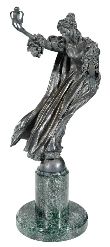 Raymond Kaskey, Queen Charlotte, patinated bronze with green marble pillar base