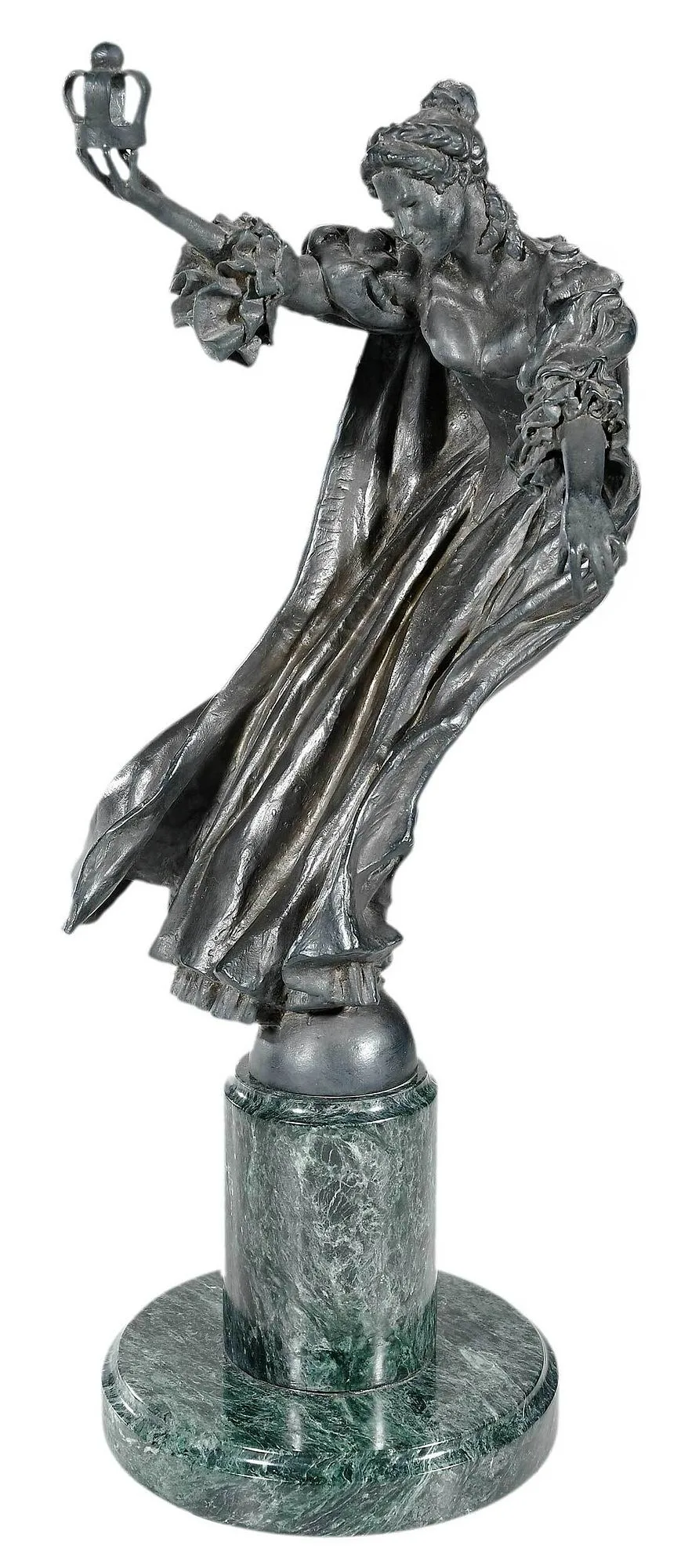 Raymond Kaskey, Queen Charlotte, patinated bronze with green marble pillar base