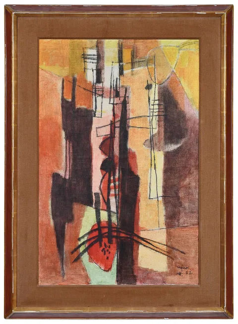 Afro Basaldella, Appuntamento dietro la cattedrale (Meet Behind the Cathedral), 1952, oil on canvas