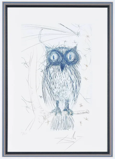 Salvador Dalí, La Chouette Bleue (M./L. 247a, F. 68-10), 1968, color drypoint etching on Rives wove paper