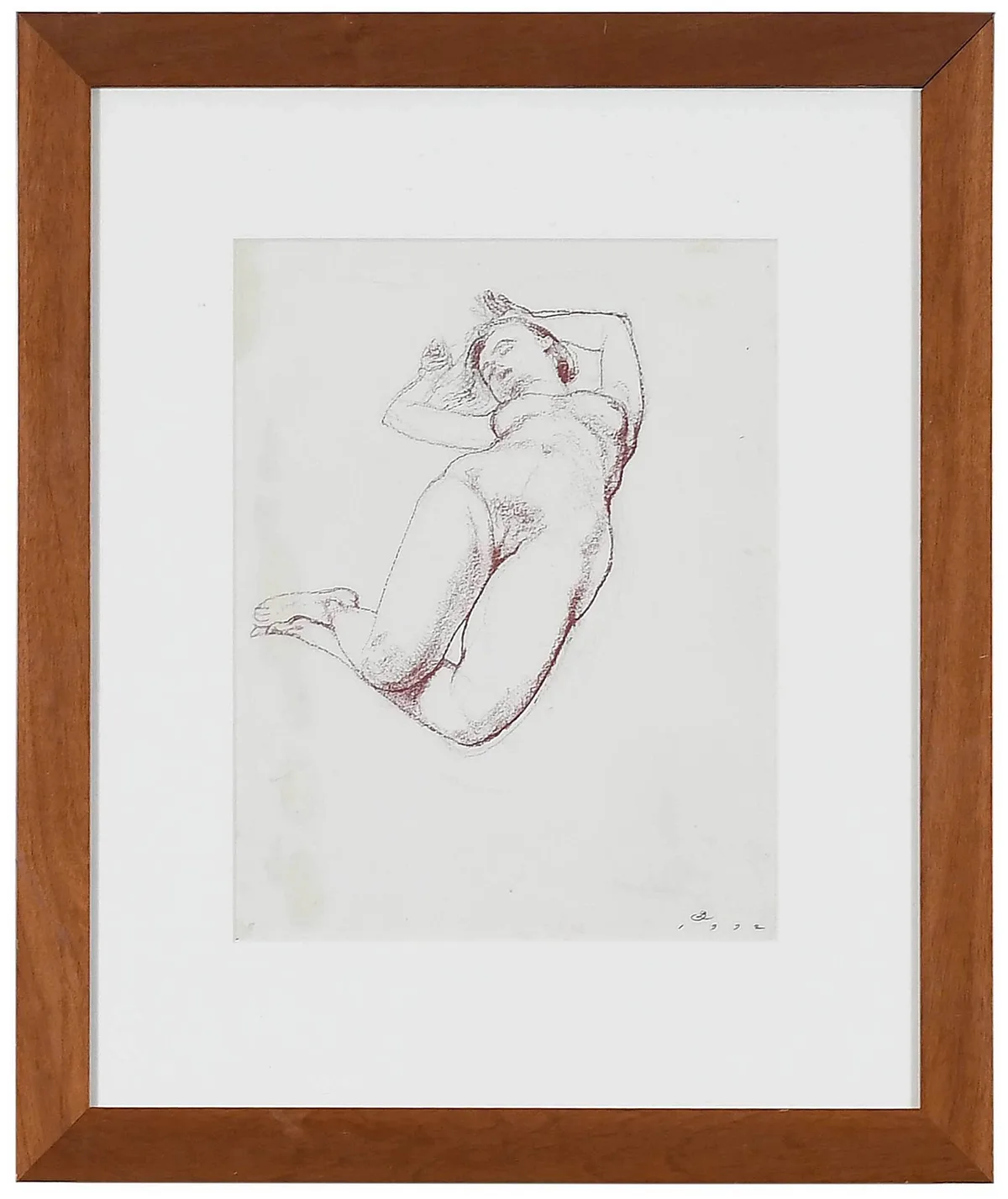 Figure Study C by Ben Long, 1992, graphite and sepia chalk on cream paper, offered Oct 2022