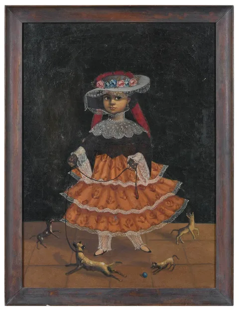 Horacio Rentería Rocha, Girl with Little Dogs, not apparently signed, oil on canvas