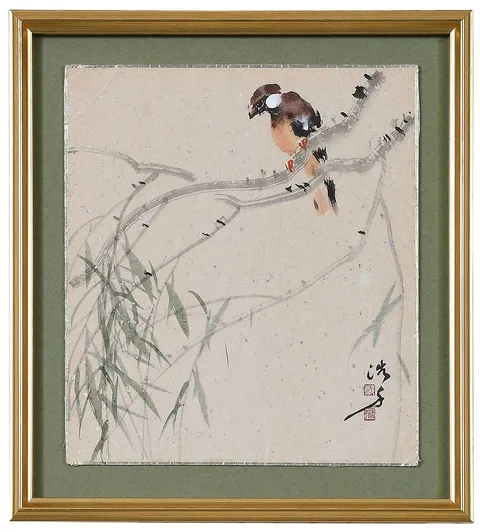 Bird on Branch by Cheng Haw-Chien, ink and watercolor on paper, sold Apr 2022